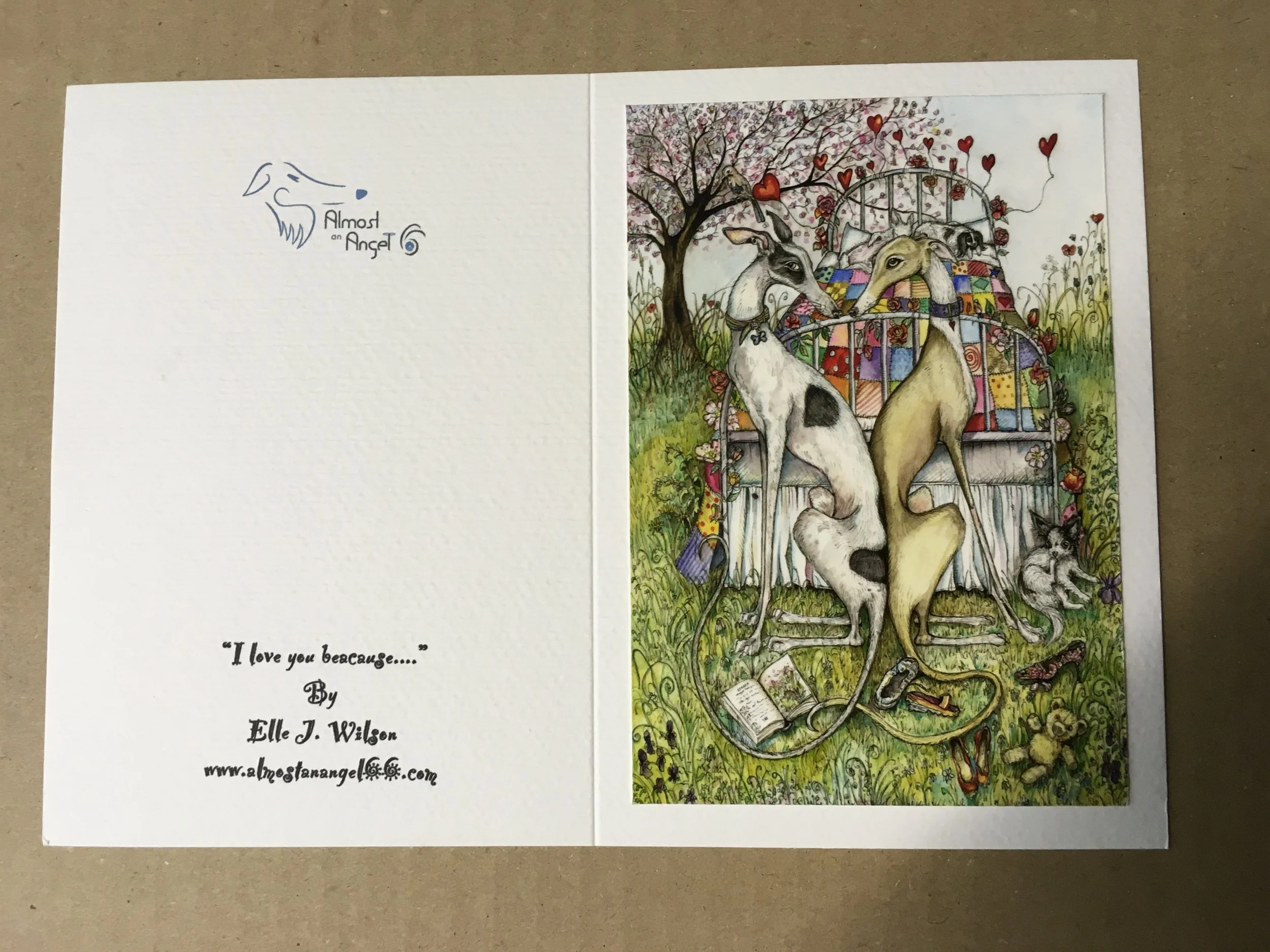 "I love you because...."-  Greyhound/Whippet  Art Card