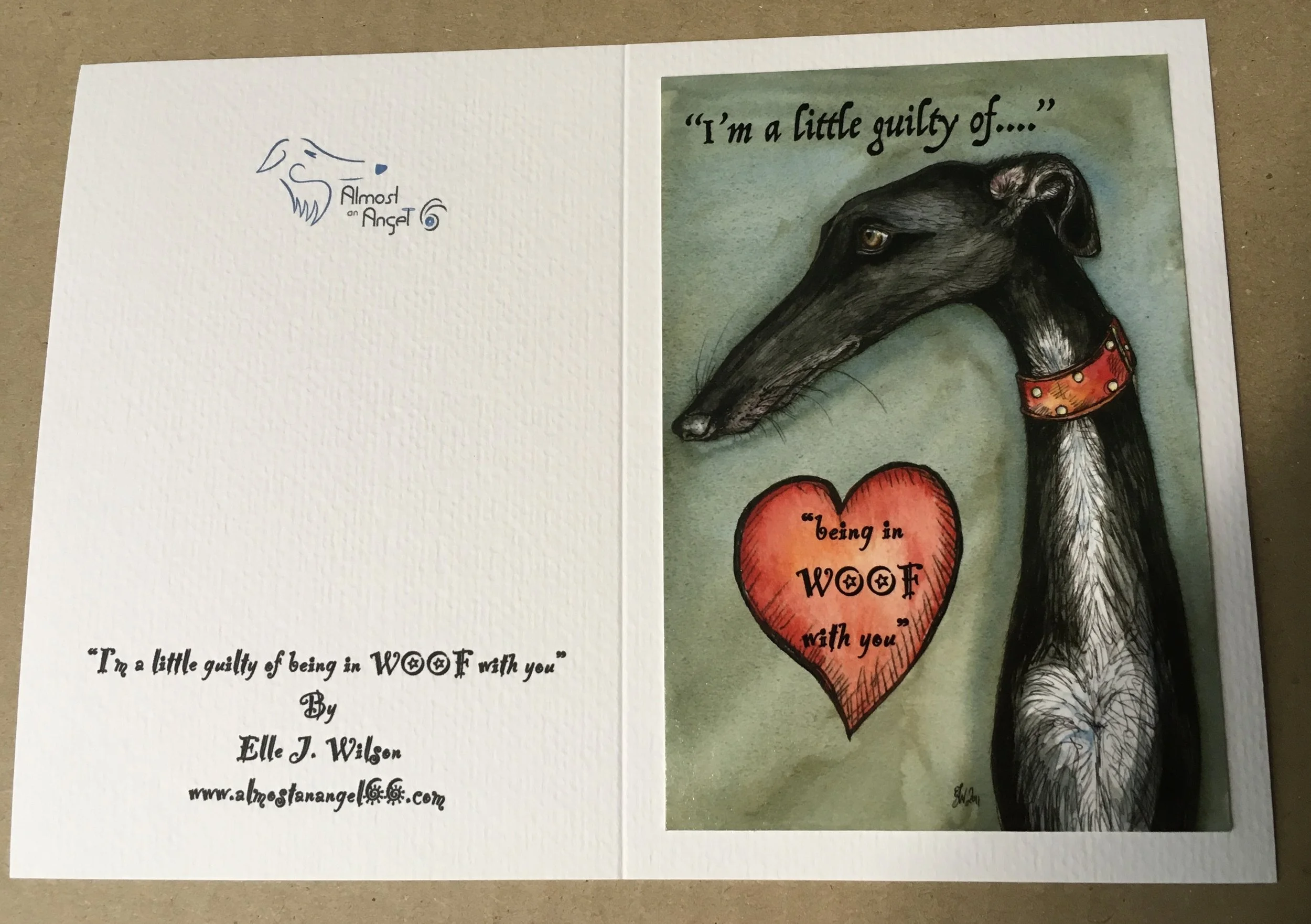 "I'm a little guilty of being in WOOF with you" - Greyhound Greeting Card - Valentine