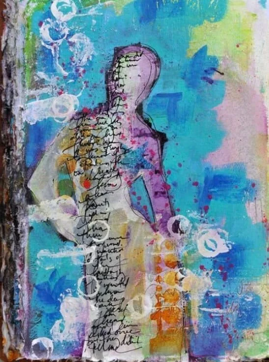 abstract painting of a figure with a mostly blue background