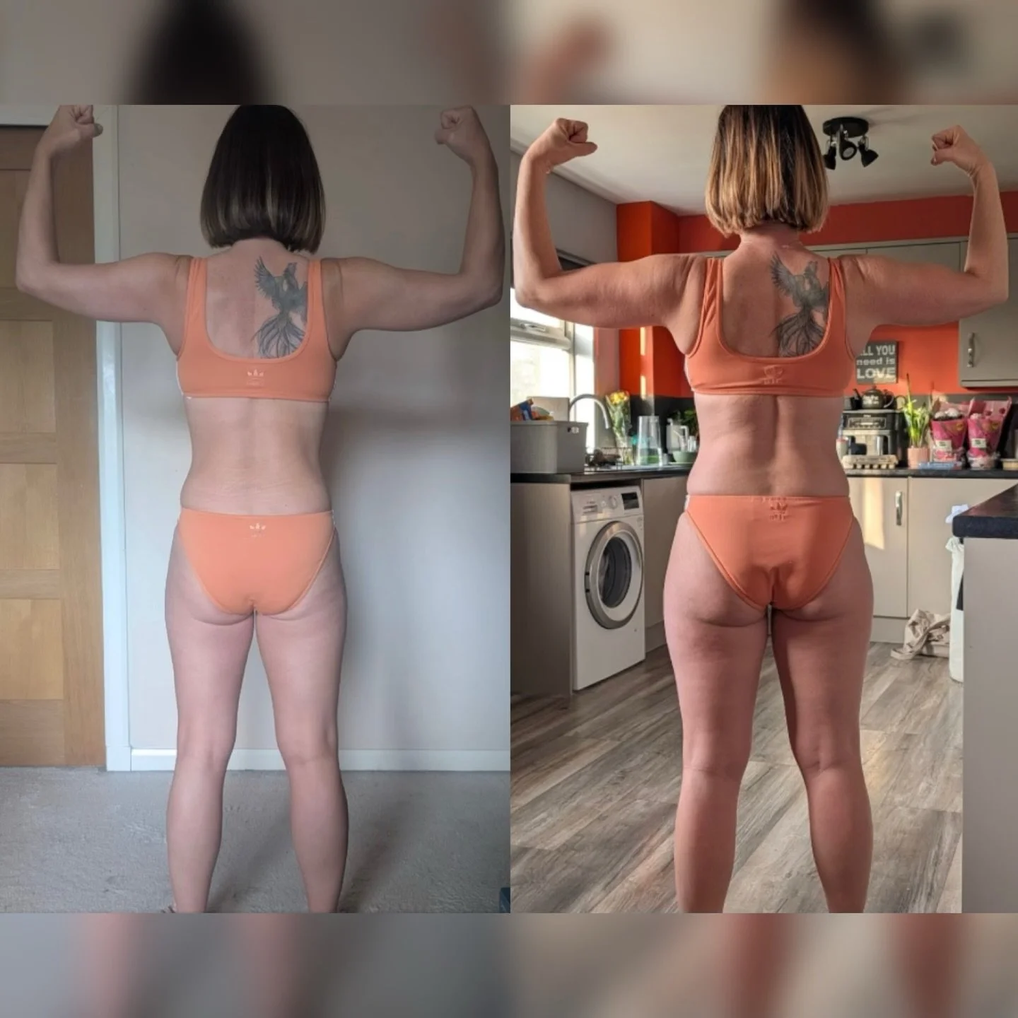Same woman but stronger 

This isn&rsquo;t about chasing a smaller body but rather building a stronger one. 

What has that lead to: 
Noticeably tighter waist
Improved shape through the glutes
More definition through the upper body. 

That&rsquo;s al