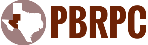 Logo with a brown map of Texas and the letters PBRPC in brown