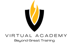 Logo for Virtual Academy with a stylized torch and the tagline 'Beyond Great Training'.