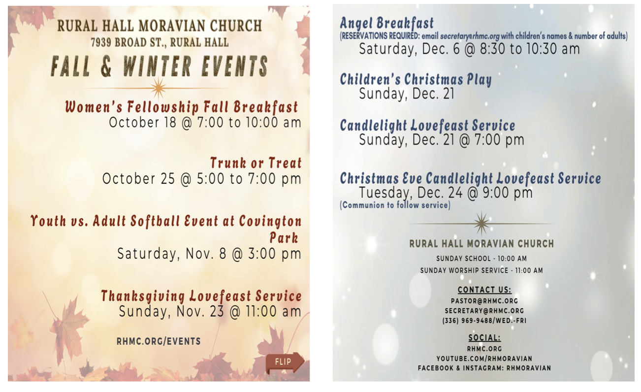 FALL AND WINTER EVENTS SCHEDULE
