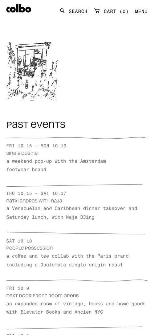 Mobile screen: Events, a calendar of what’s coming up at the store