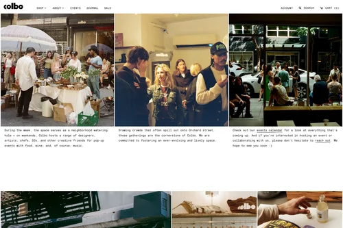 Website: gatherings at the store, with notes on events and pop-ups