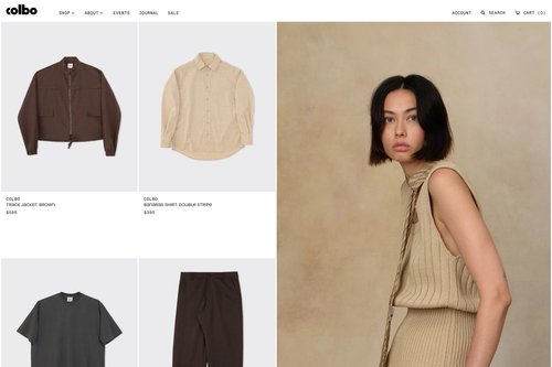 Website: The Colbo brand, pieces beside a portrait
