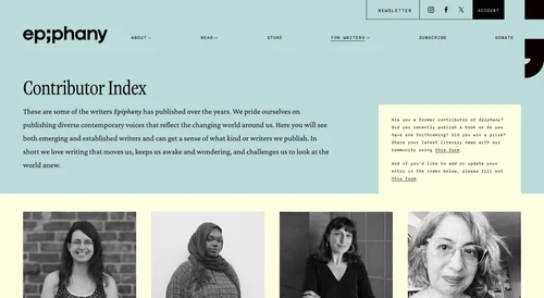 Website: Contributor Index with portraits