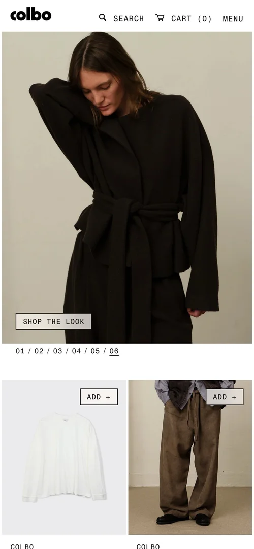 Mobile screen: a look in a black wrap coat with its Shop the look button