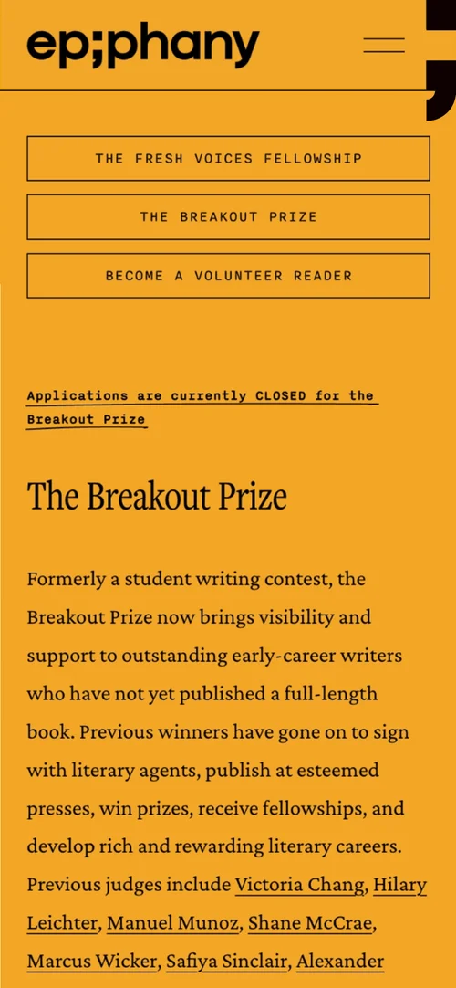 Mobile screen: The Breakout Prize, on orange