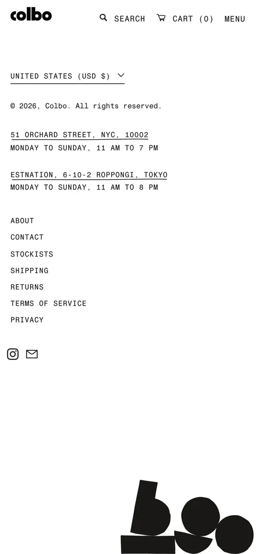 Mobile screen: the footer, with the logo’s cut shapes at the bottom