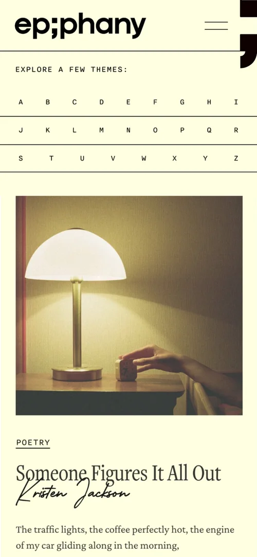 Mobile screen: a featured piece with a photograph of a lamp