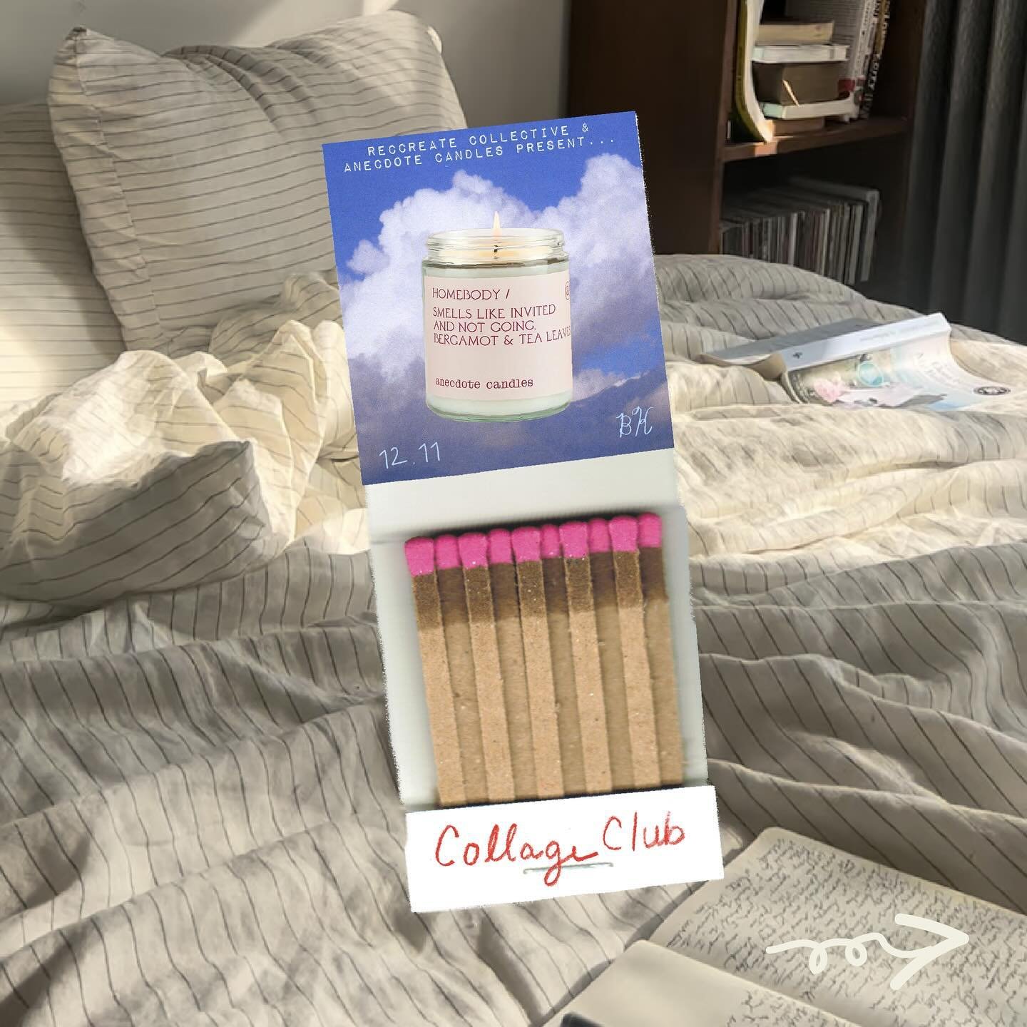 ​​Spend the darkest days warm in the studio letting your creativity flow and making new connections! Sift through tons of vintage + modern books/magazines before crafting tiny compositions, collaging onto blank matchbooks to light those candles with 