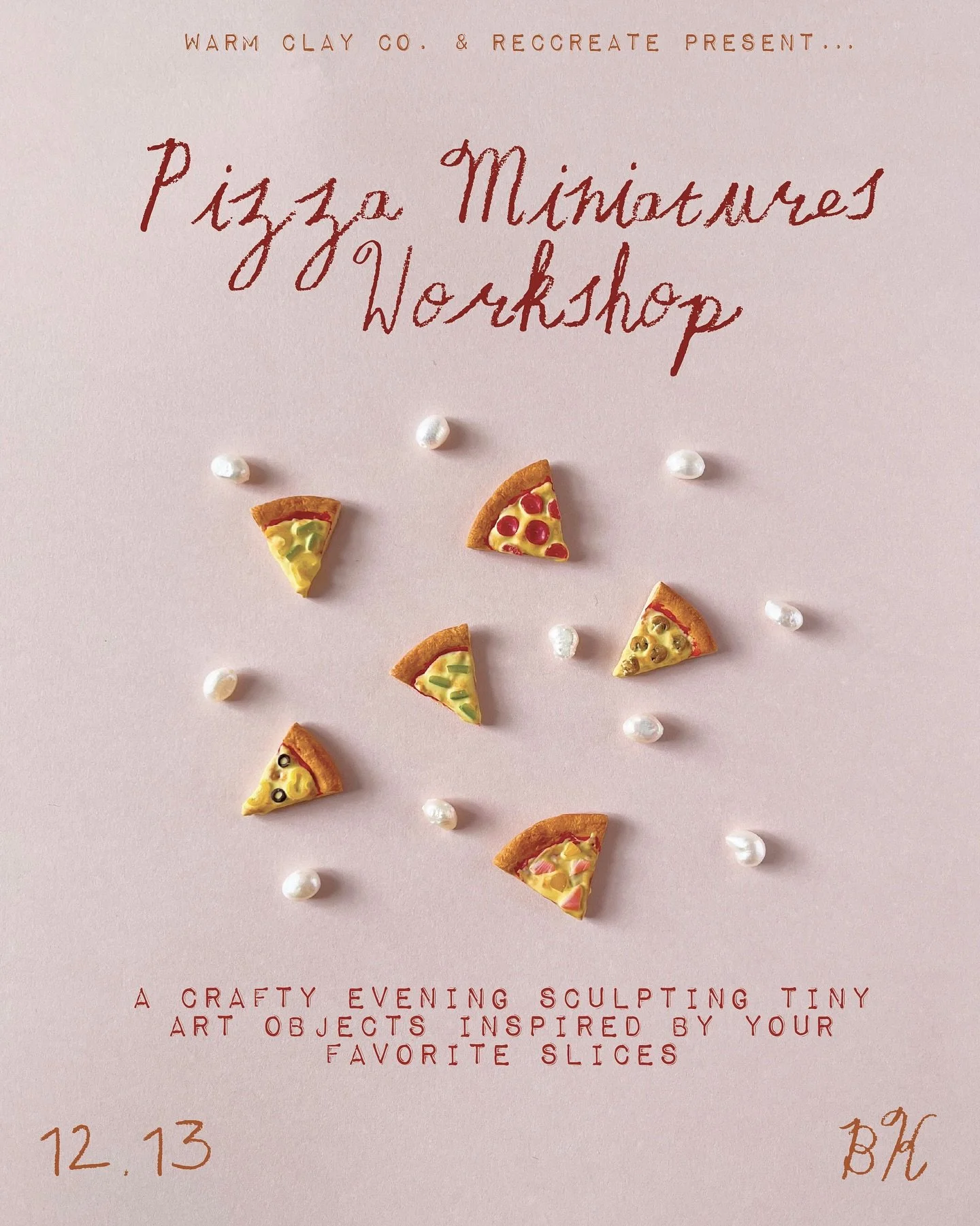 🍕🍕🍕We&rsquo;re so thrilled to have Suzzy of Warm Clay Co back in the studio for another polymer clay charm workshop!

​In this pizza party edition, Suzzy will instruct on foundational techniques of working with polymer clay and put them all togeth