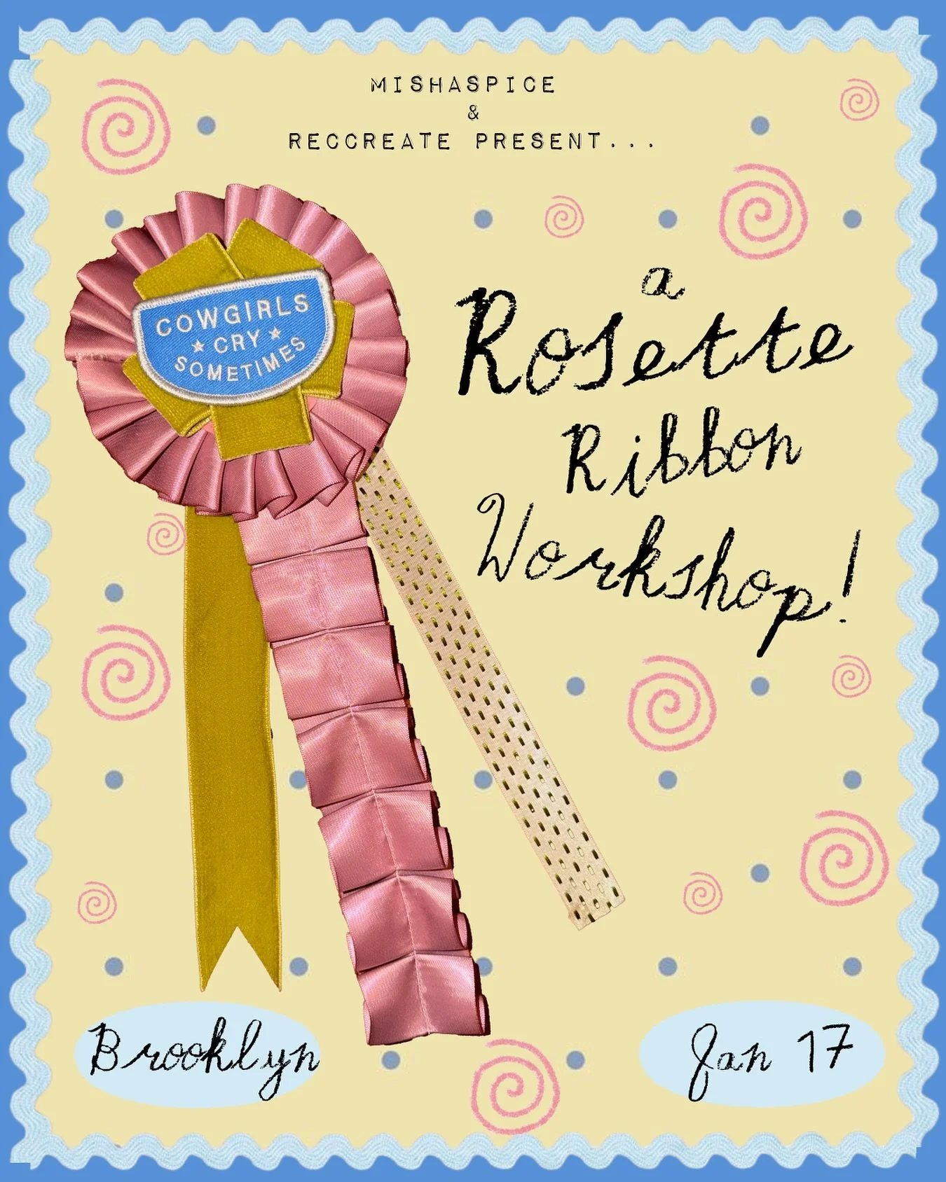 Join us for a tender afternoon of crafting one-of-a-kind Rosette Ribbons with @mishaspice !

​We&rsquo;ll gather around the table with friends + strangers, choosing from a curated selection of ribbons before transforming them into art objects, making