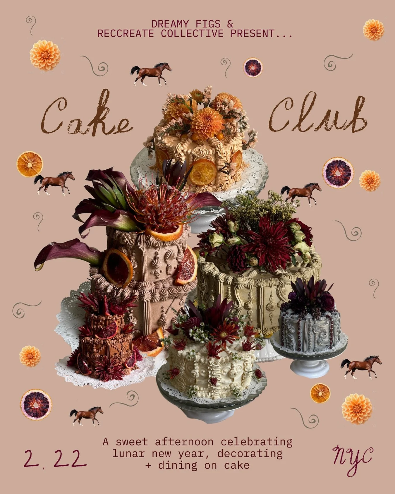 🐎❤️&zwj;🔥🐎This February, we&rsquo;ll be joined by Bella of @dreamyfigs for a fire horse inspired cake club! We&rsquo;ll get her hottest tips + tricks before decorating our own 4in layered cakes with all the works (see the truly mouthwatering flavo