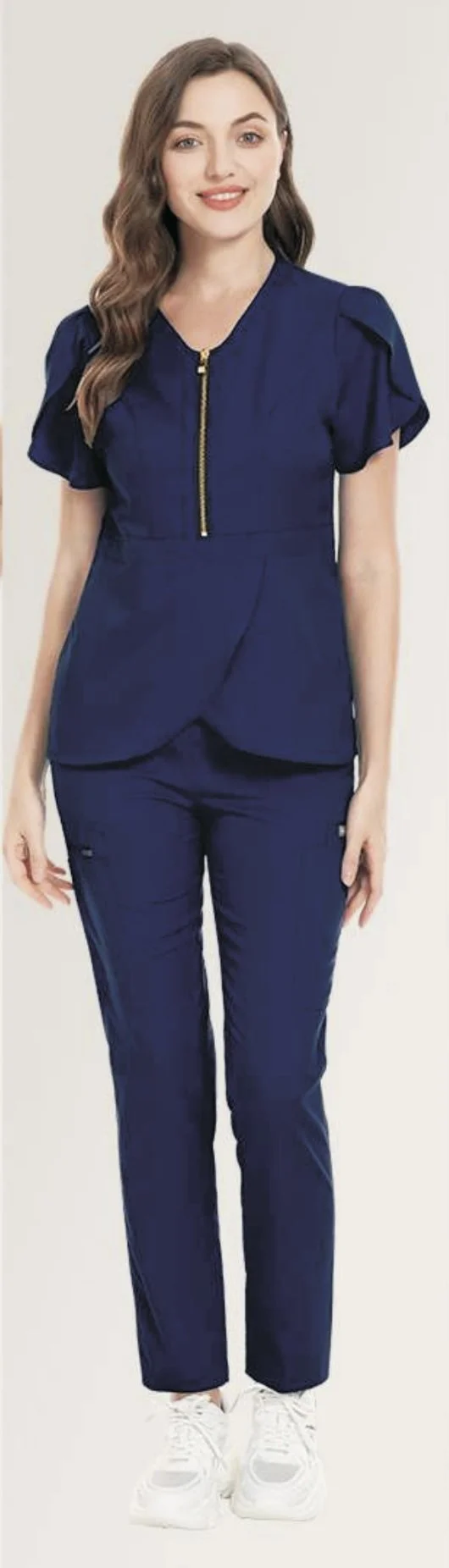 Style #42036/ Zipper and Flare Arm Scrub Set w/ Flare Pants Leg