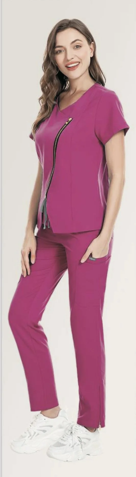 Style #42034/ Cross Zipper Shirt Scrub Jogger Set w/ Zipper and Flare Pants Leg