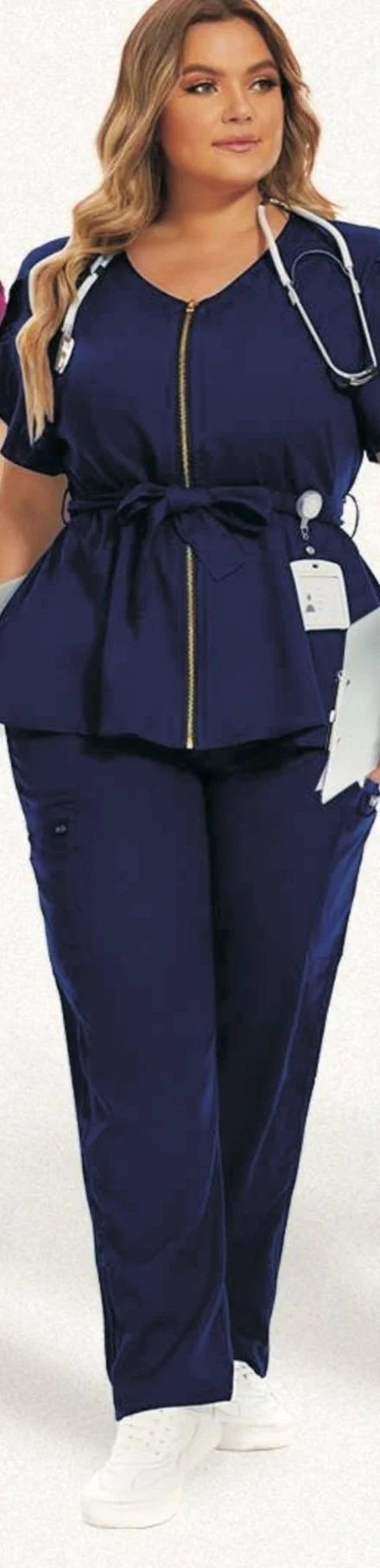 Style #42038/ Zip and Tie Scrub Top Set w/ Flare Pants Leg