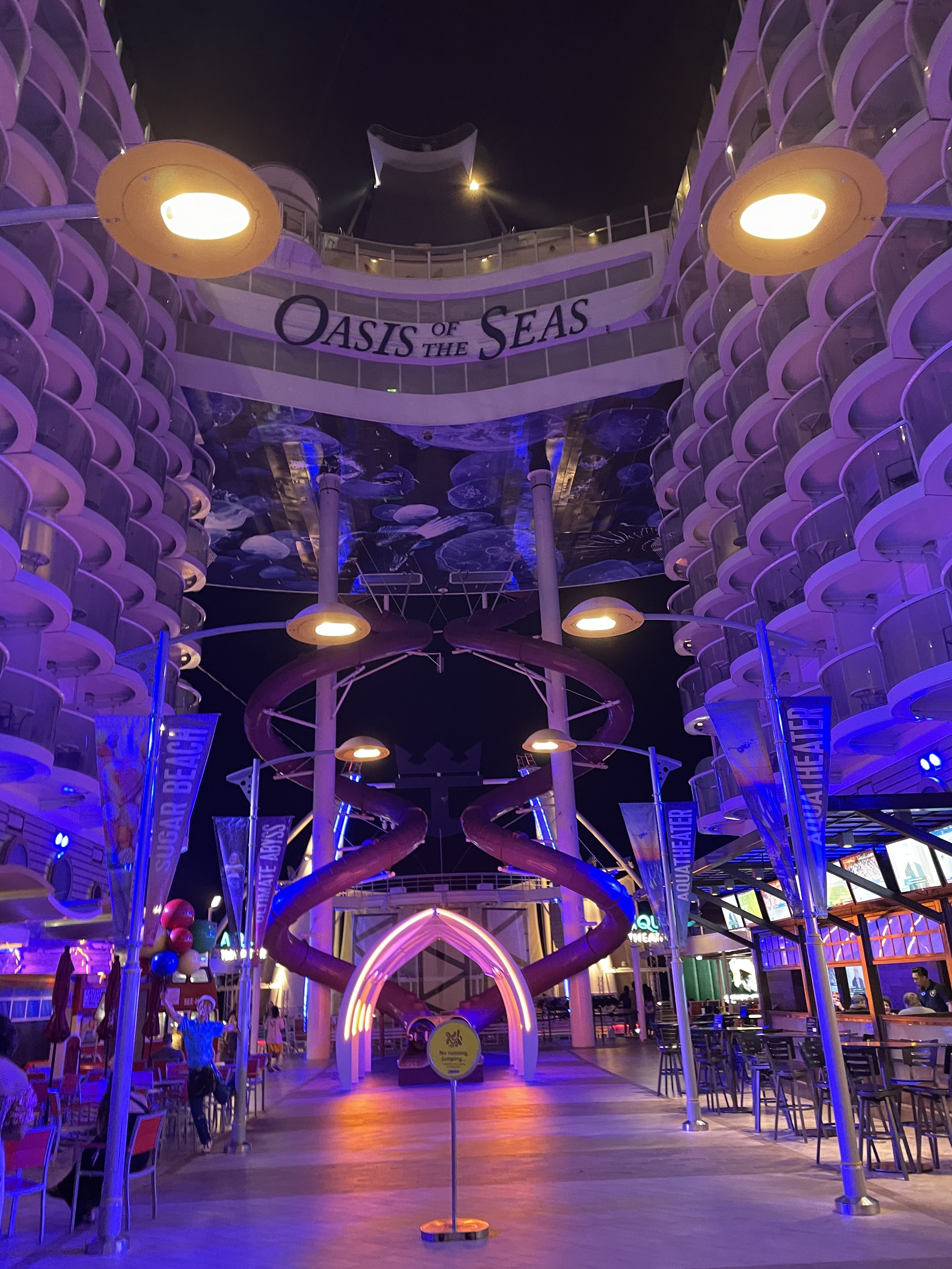 oasis of the seas boardwalk at night royal caribbean