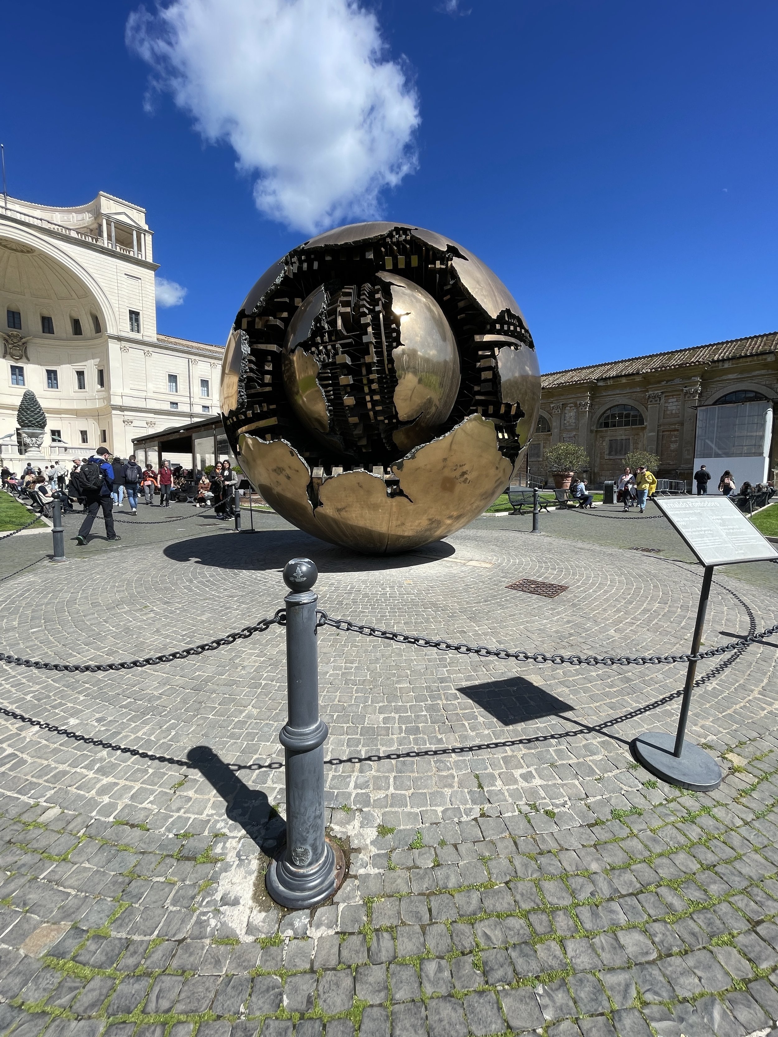 Sfera con Sfera or Sphere within a Sphere in the cortile della pigna or pine courtayrd at the vatican museums in vatican city rome italy