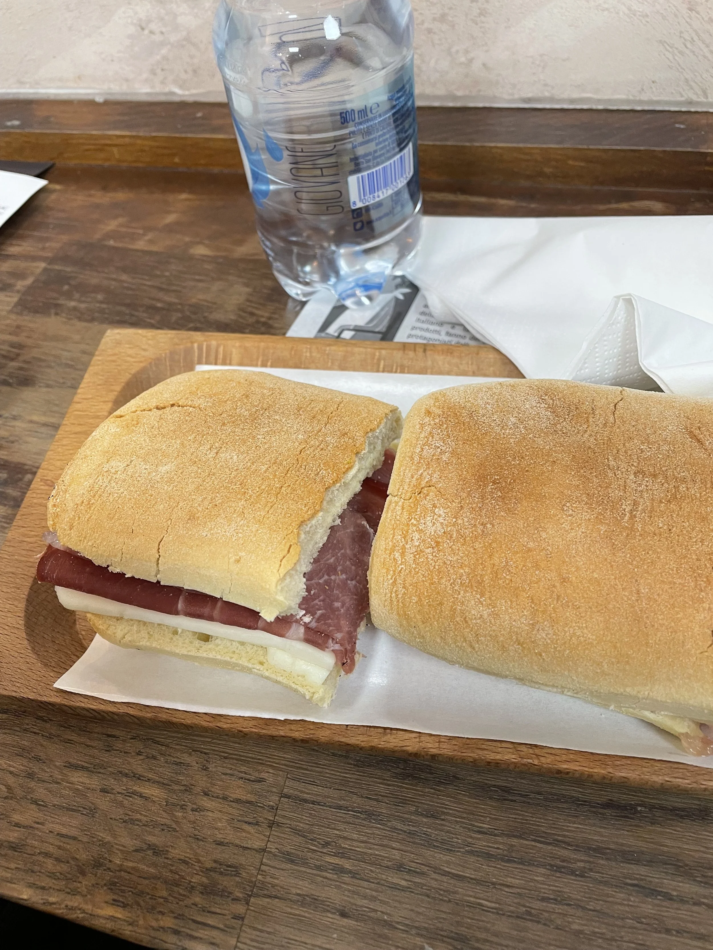 purscitto and provolone sandwhich from emanuel's food in rome italy