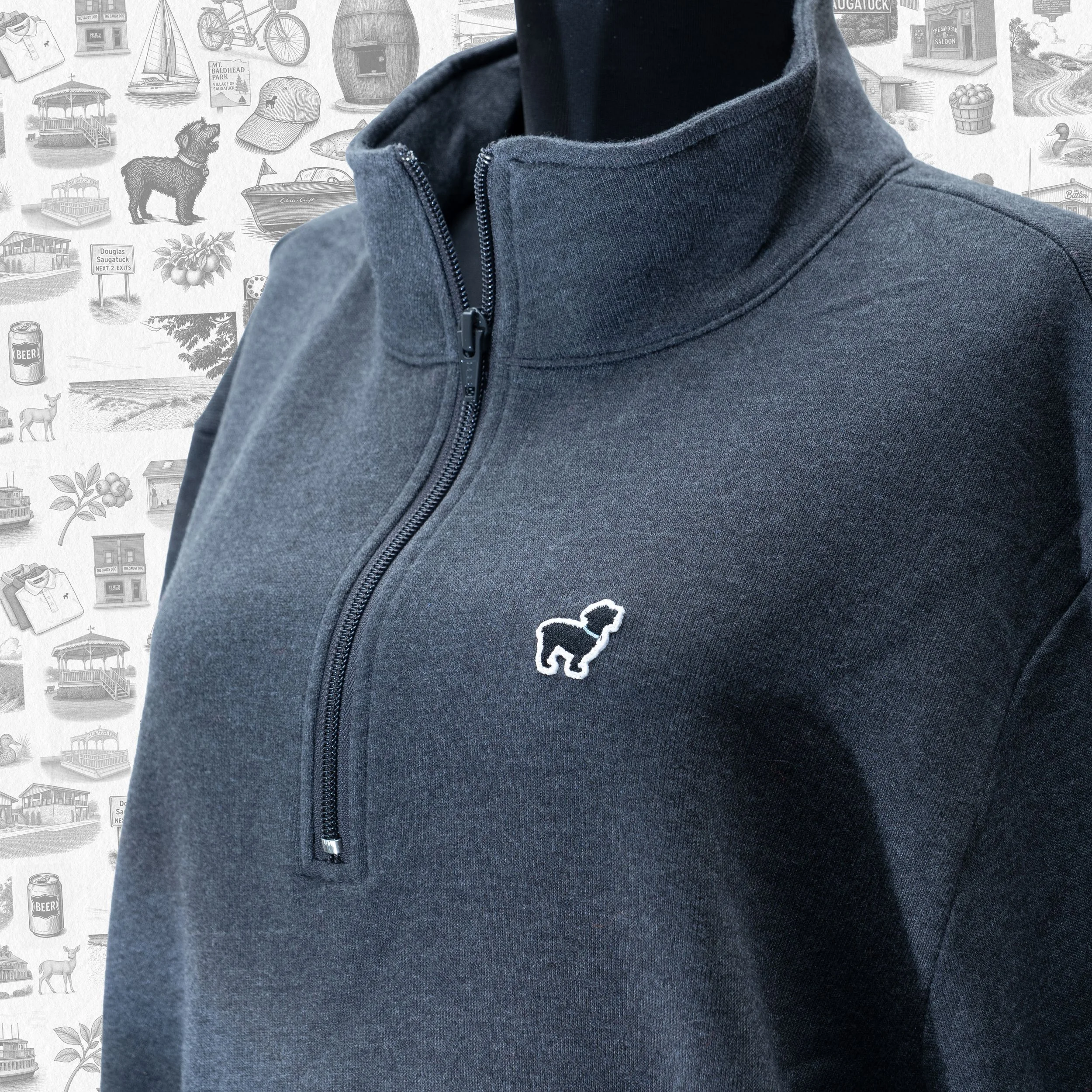 The Saugy Dog Quarter Zip Unisex Dark Gray.jpg