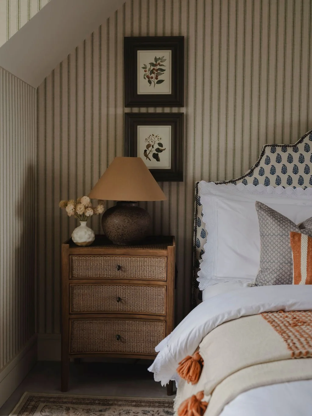 Refined bedroom interior with bespoke bed design in Bourne End, Buckinghamshire

