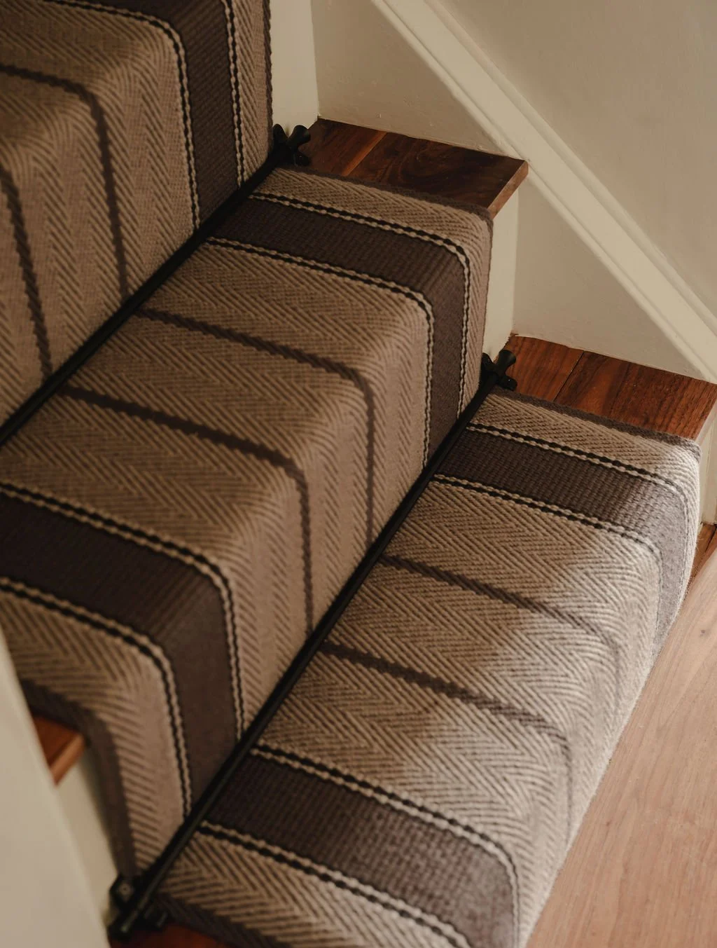 Stair runner detail in Beaconsfield hallway interior design