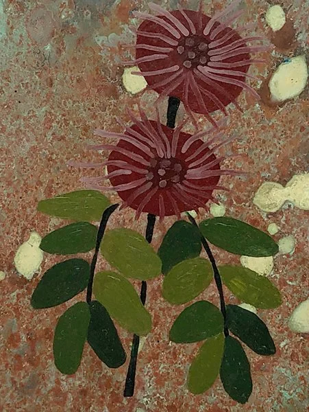 Red Powderpuff | 2020 | oil paint, oxidized copper, lacquer | 5 x 4 inches