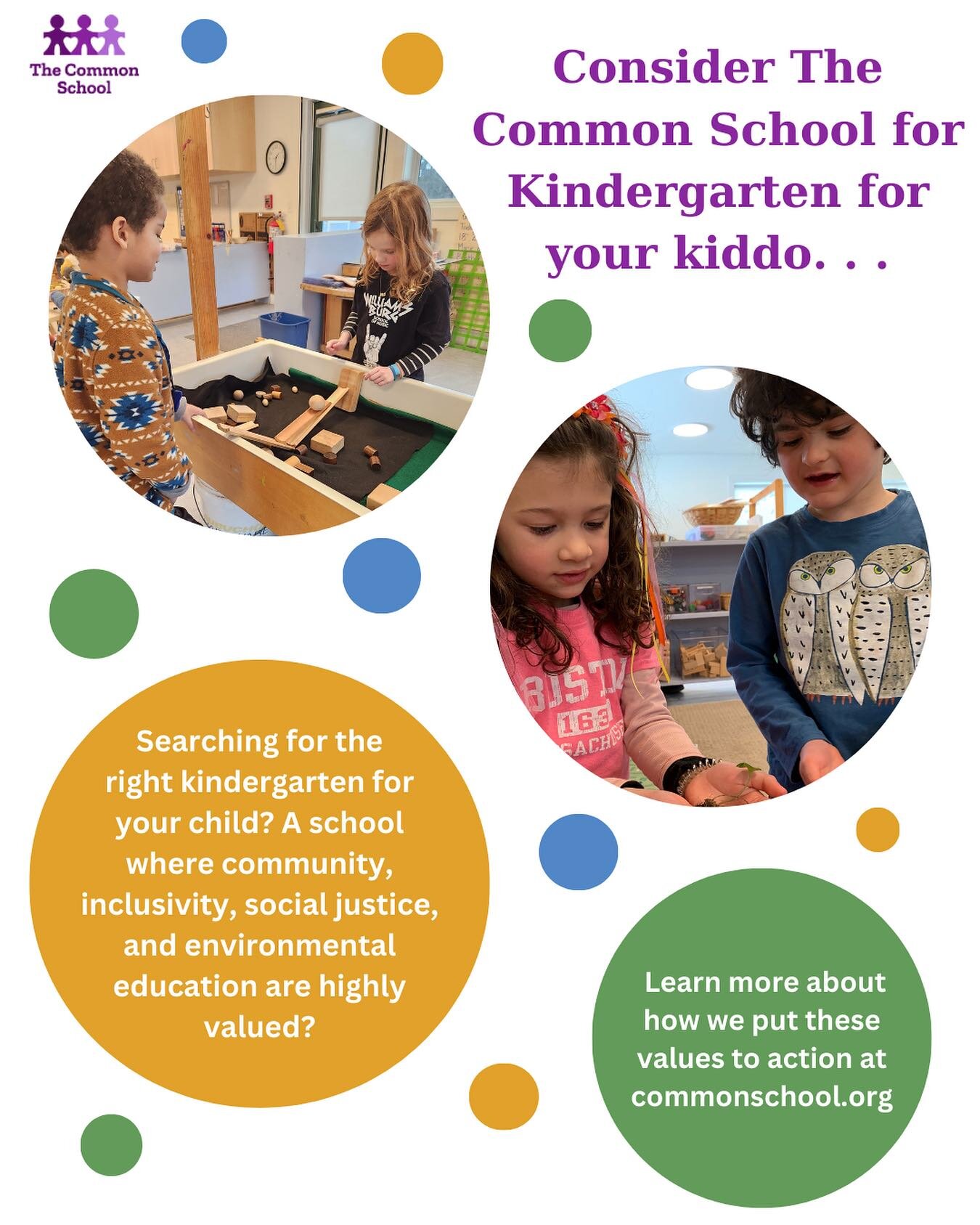 We have som unexpected openings in our kindergarten for the 24-25 school year. Give us a call at 413-256-8989 if you&rsquo;re interested in a tour and/or visit our website for more info (link in bio) #commonschool #amherstma #kindergarten