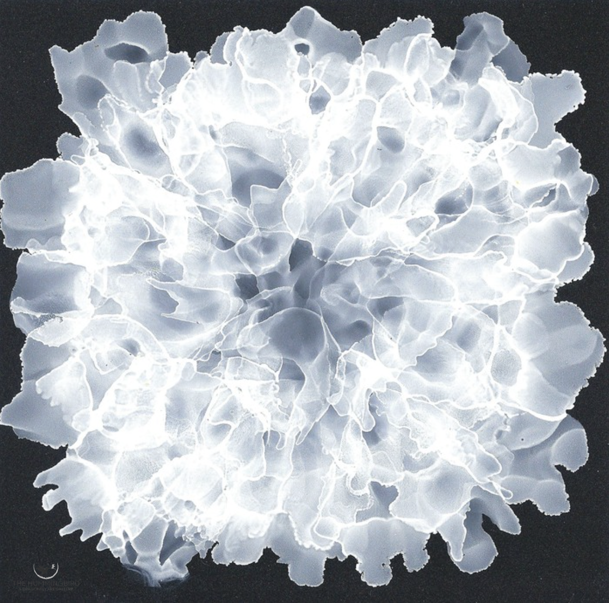 "Icy Lace" 
Nina Yocom 
Alcohol Ink on Paper 
13.5" x 13.5" 2026 
$400 
