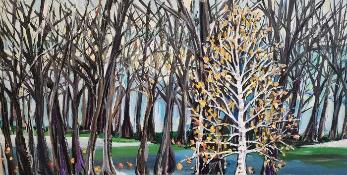 "Tree Before Forest" Tobey Strauch Acrylic on Wood 18" x 24" 
2024 $650 