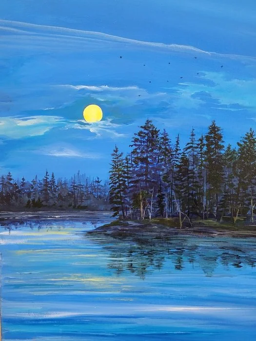 "Menominee River Full Moon" 
Thomas Waters Acrylic on Canvas 24" x 20" 
2014 
$500 