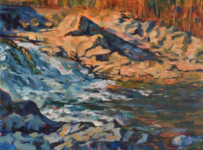 "Salmon Falls" David Dorrell Acrylic on Canvas 18" x 24" 
2025 $1,200 