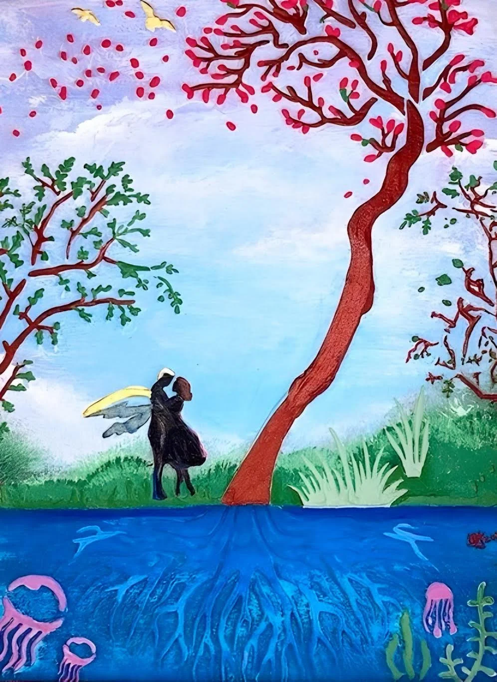 "Uphill" Melissa Allegories Mixed Media on Gessoed Panel 18" x 14" 
2024 $1,500 