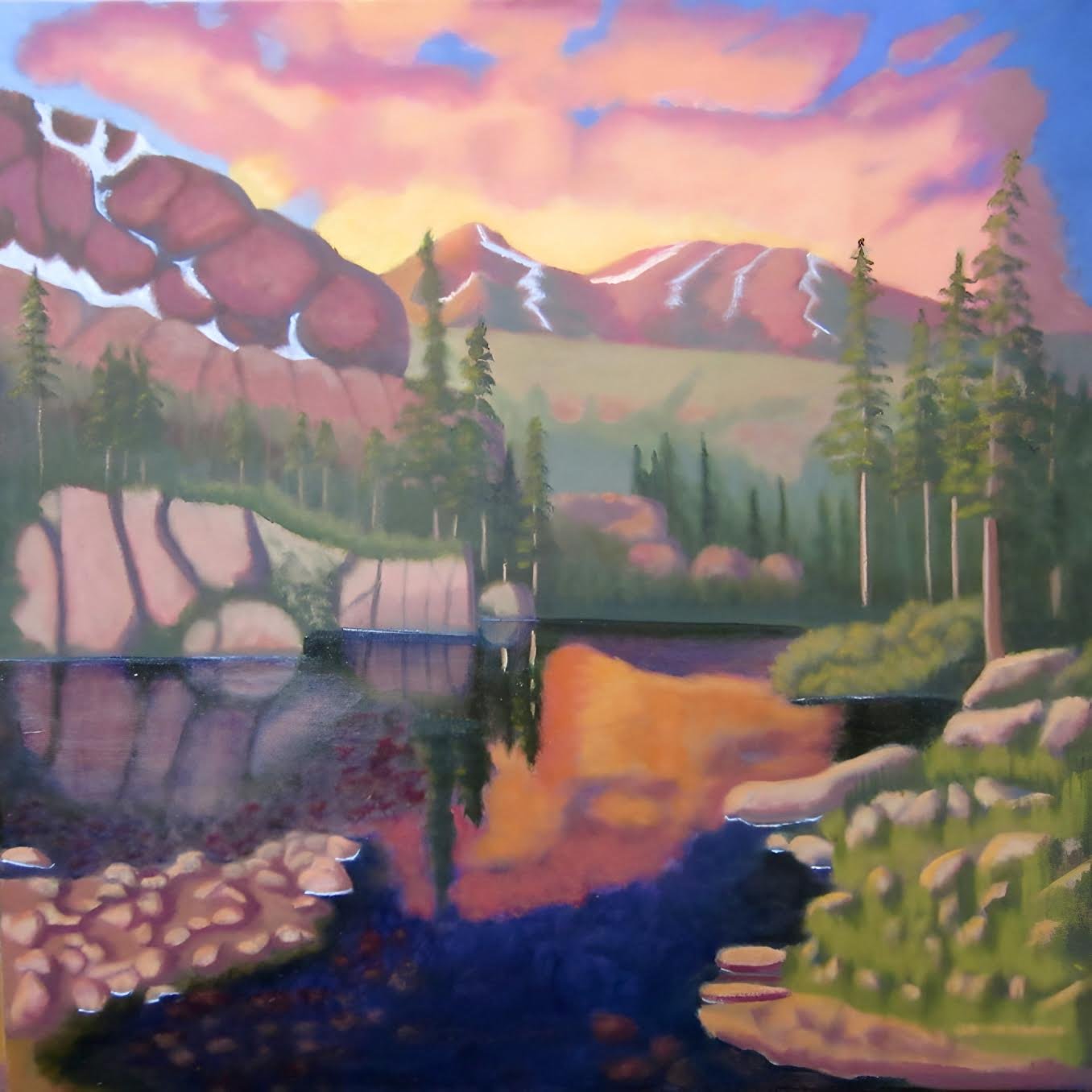 "Sunrise at Wild Basin" Roger Carver Oil on Canvas 24" x 24" 
2025 $1,152 