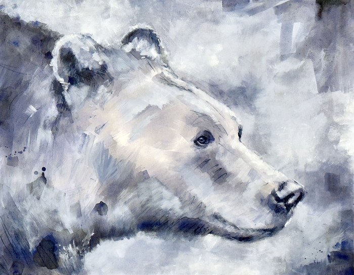"Blue Guardian" Estefania Baena 
Acrylic on Canvas 
24" x 30" 
2026 
$450 