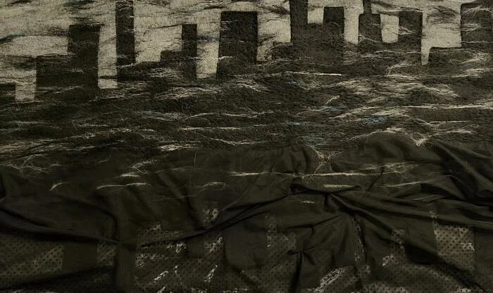 "Sleeping in The Fog" Anna Lasik 
Dry Felting onto Felt, Chiffon and Tulle, Hand Sewing 
75 cm x 109 cm 
2025 
$2,700 