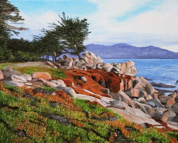 "Pescadoro Point" Joan Meade Sculptural Acrylics 16" x 20" 
2015 $1,200 