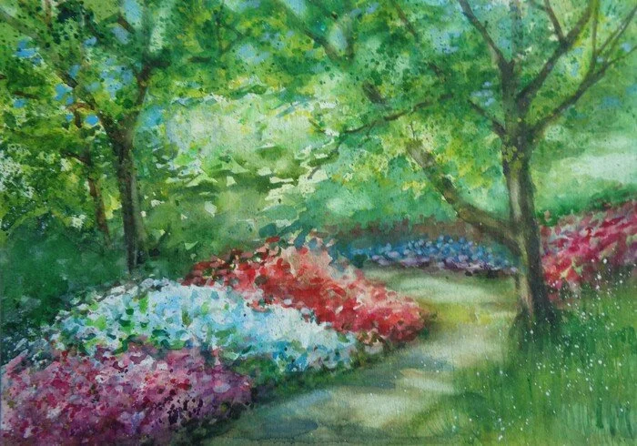 "Garden Walk 1" Jan Ross Watercolor 10" x 14" 
2026 NFS 