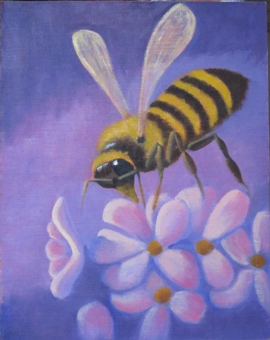 "Periwinkle Pollen #2" Roger Carver 
Oil on Canvas 
14" x 11" 
2026 
$300 