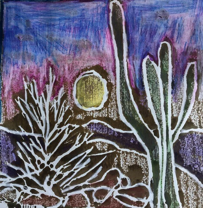 "Cactus Story III Multicolored" Kathy Flament Linoleum Print 13" x 13"  
2022 $250 