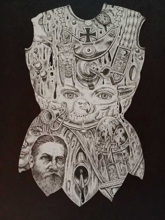 "Self Defense" David Hast Pen and Ink and Colored Pencil 36" x 14" 2022 $500