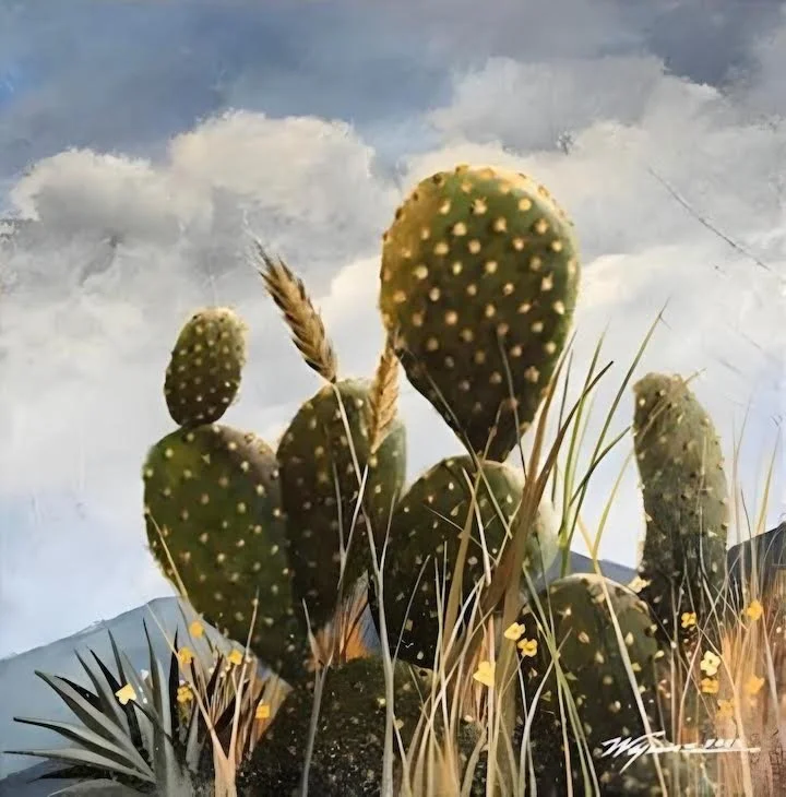"The Mesa Cactus" Robert Wynne 
Acrylic on Canvas 
12" x 12" 
2022 
$600 