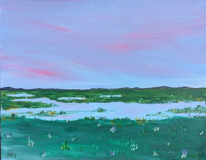 "Dusk Over the Marsh" 
Shreya Animesh 
Acrylic 11" x 14" 
2026 
$175 