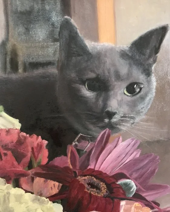 "Tessa Loves Flowers" 
Nancy Blacker Oil on Canvas 20" x 16" 
2020 
NFS 