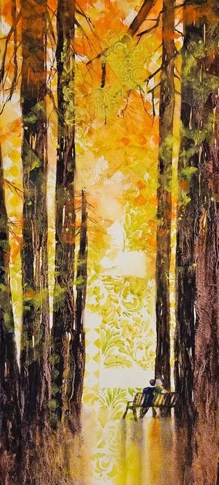 "Redwood Rendezvous" Tosya Shore Watercolors 37" x 20" 
2025 $1,200 