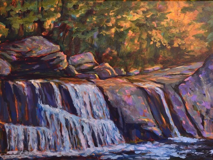"New England Falls with Rocks" David Dorrell Acrylic on Canvas 18" x 24" 
2025 $1,200 