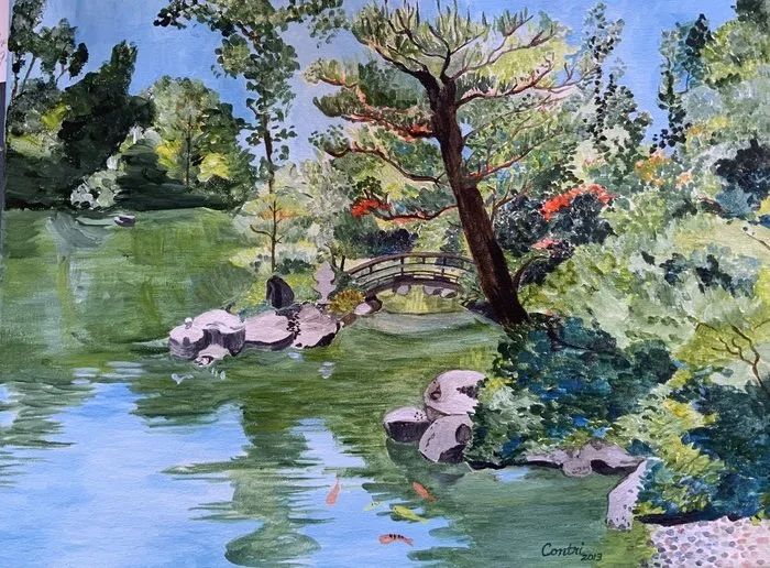 “Meditation at Anderson Japanese Gardens” Kathleen Contri Acrylic Painting 16" x 20" 
2013 $960 