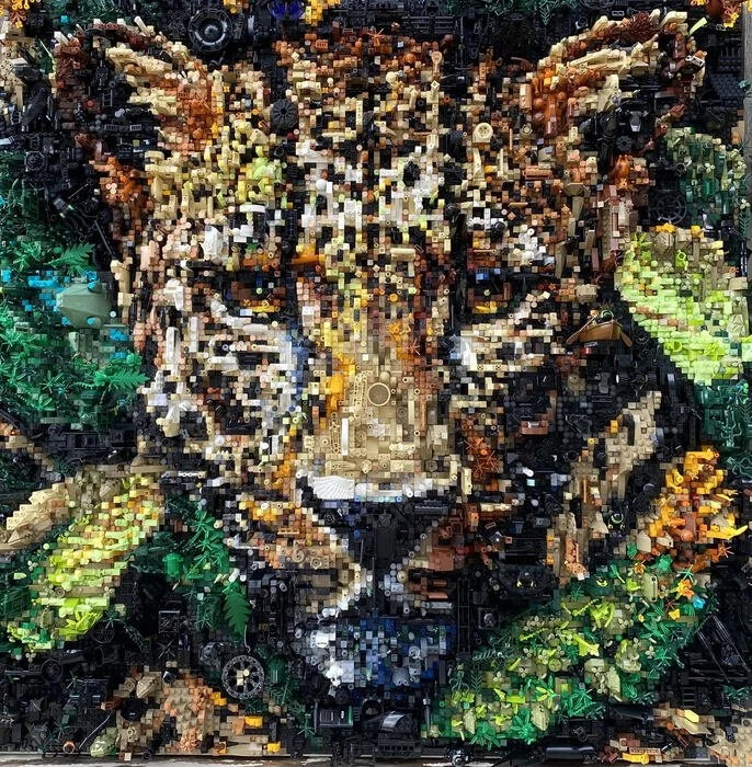 "Prey" Andrew Schmidt 
LEGO® Elements on Wood Frame 
40" x 40" x 6" 2024 $18,800 